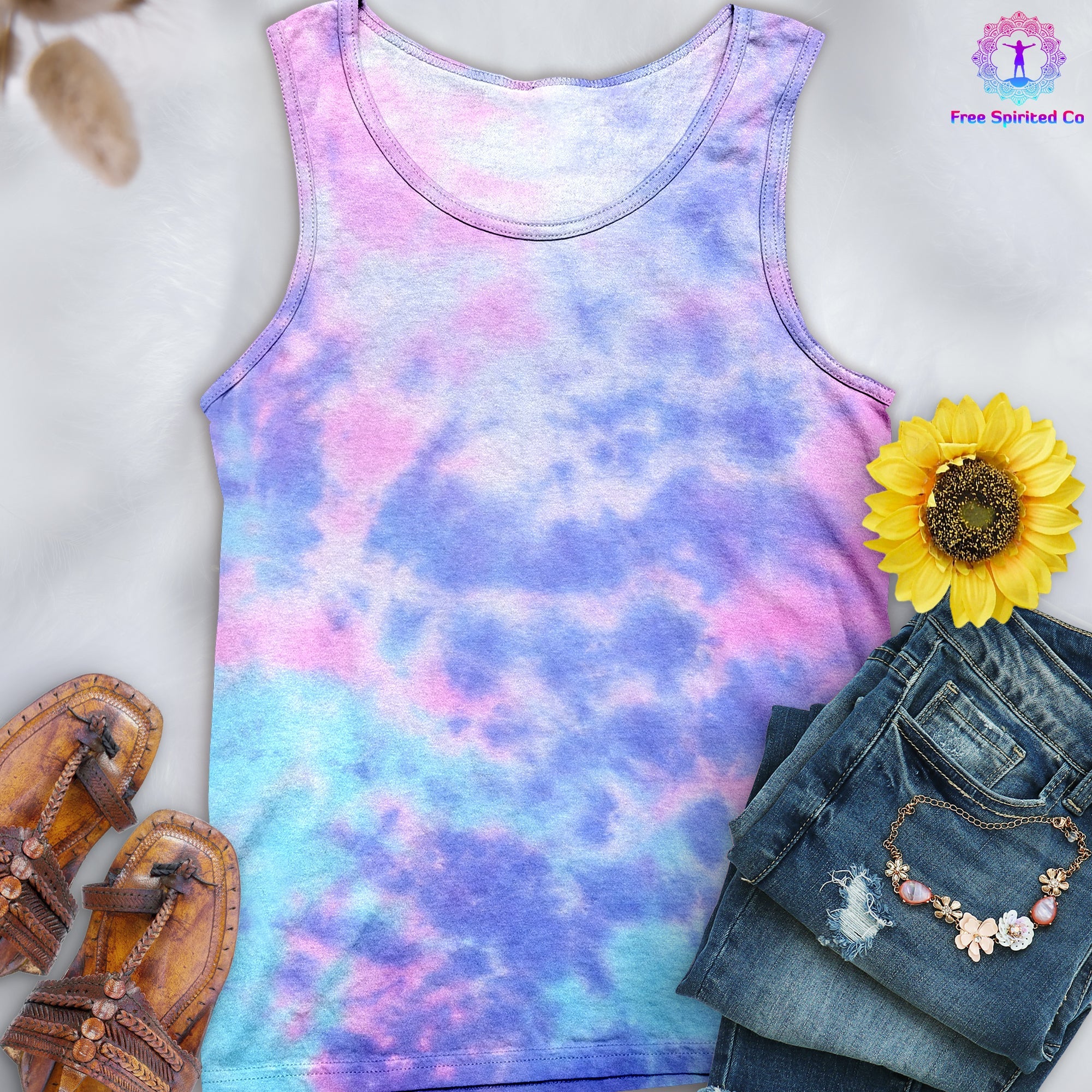 Cotton Candy Hand-Dyed Tank Top - Free Spirited