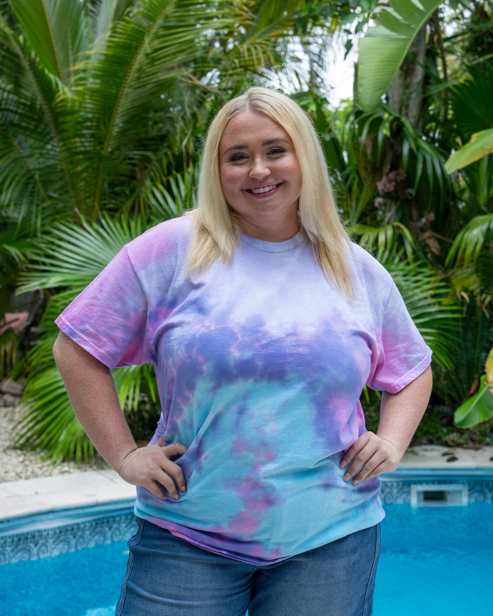 Cotton Candy tee on a plus-size model, front view