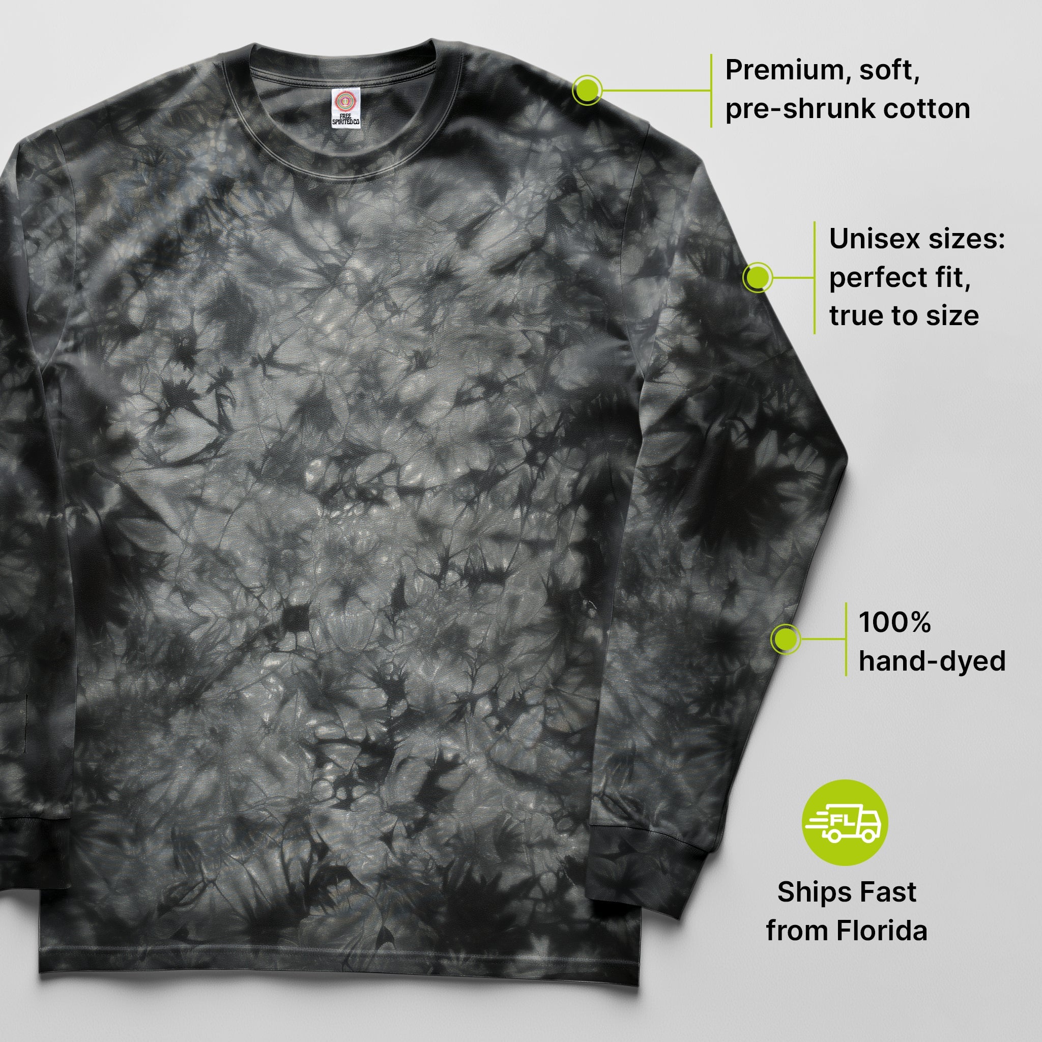 Crystal Black Hand Dyed Long Sleeve - Free Spirited