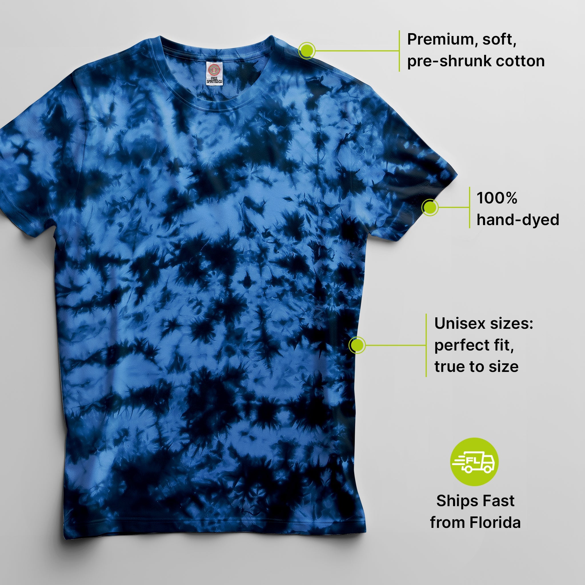 Crystal Navy and Columbia Hand - Dyed Comfort Shirt - Free Spirited