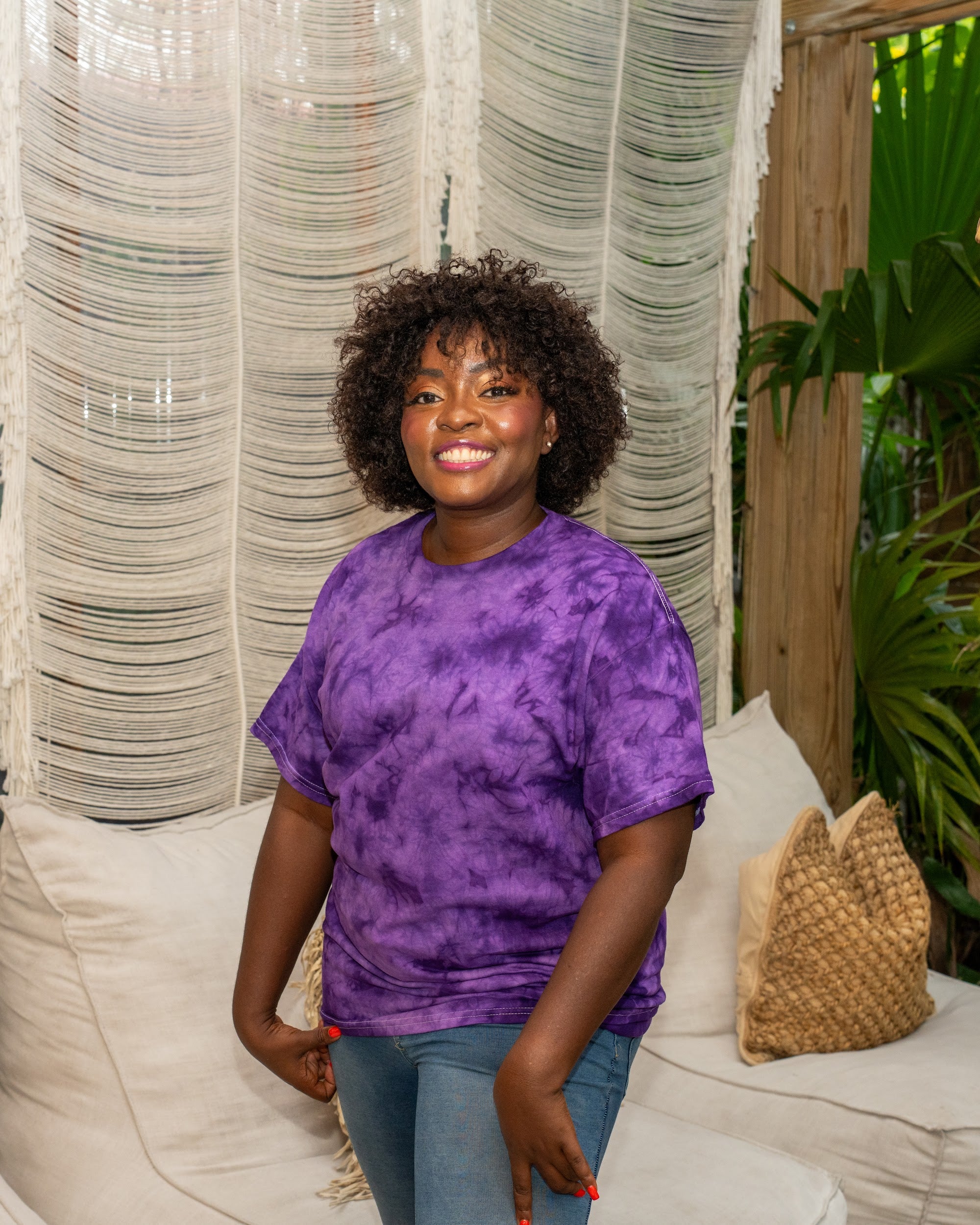 Crystal Purple tee on a plus-size model, second view