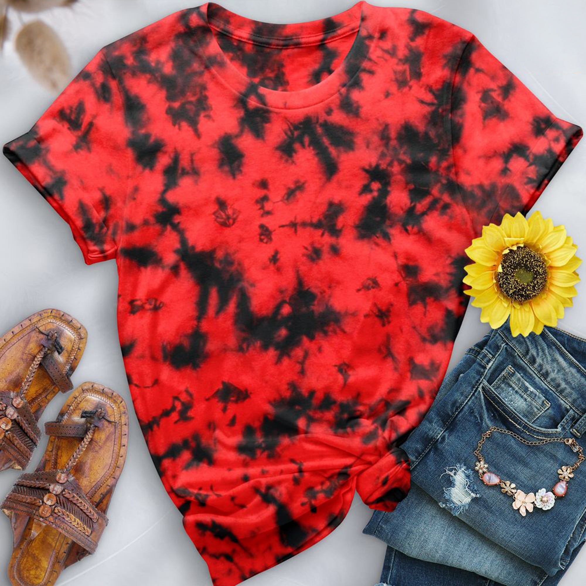 Crystal Red & Black Premium Hand-Dyed Comfort Shirt - Free Spirited