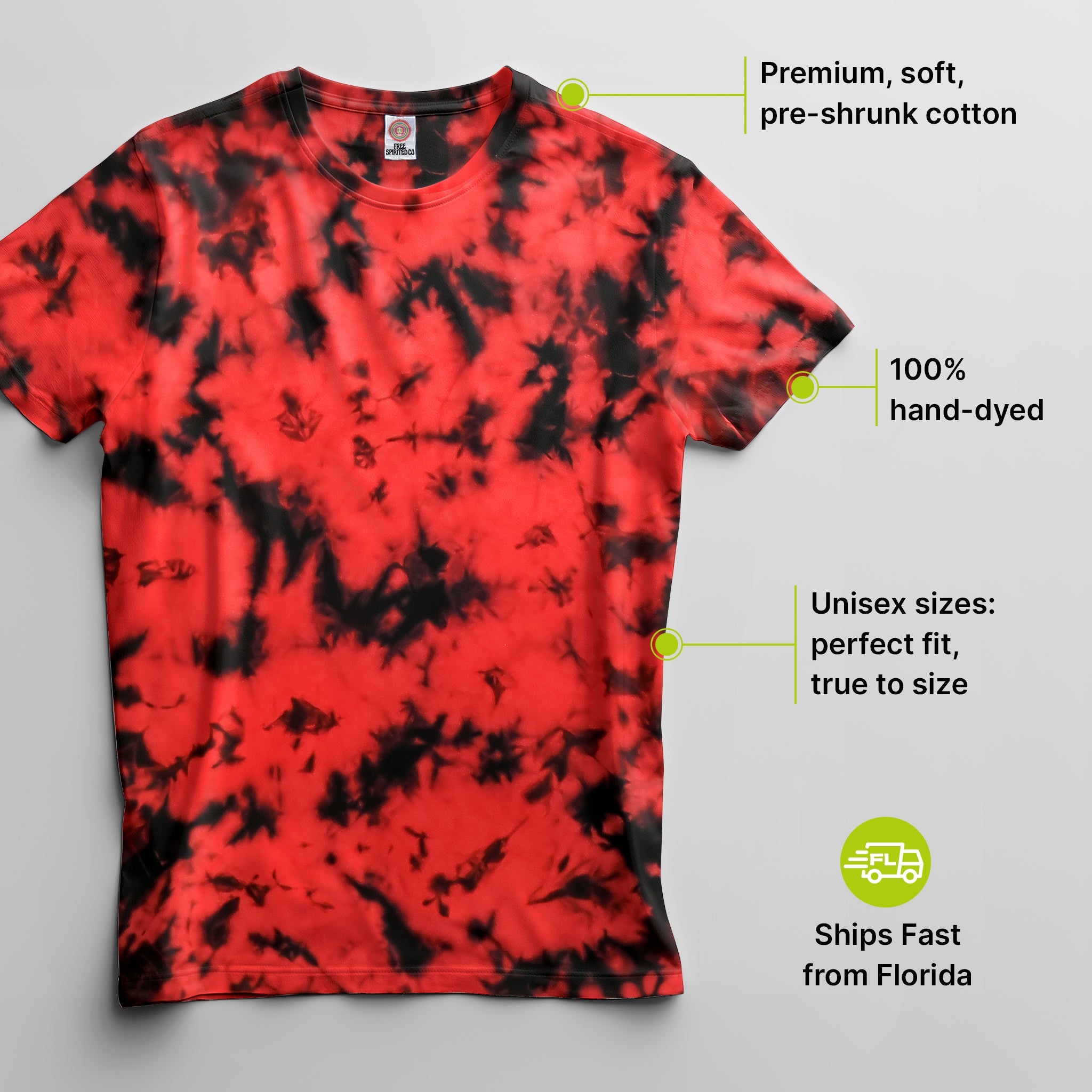 Crystal Red & Black Premium Hand - Dyed Comfort Shirt - Free Spirited