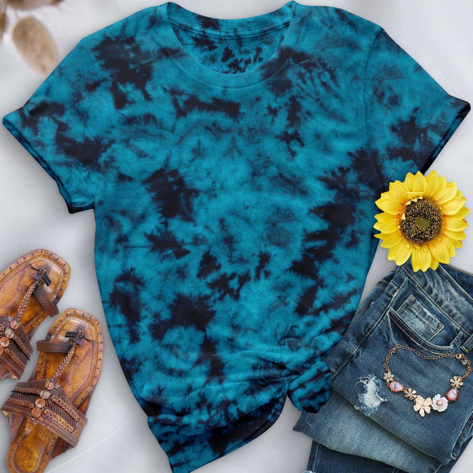 Crystal Teal & Black Premium Hand-Dyed Comfort Shirt - Free Spirited