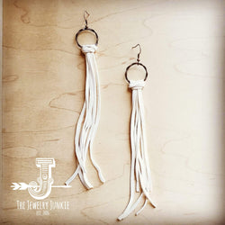 Deer Skin Leather Tassel Earring - Cream 205b - Free Spirited