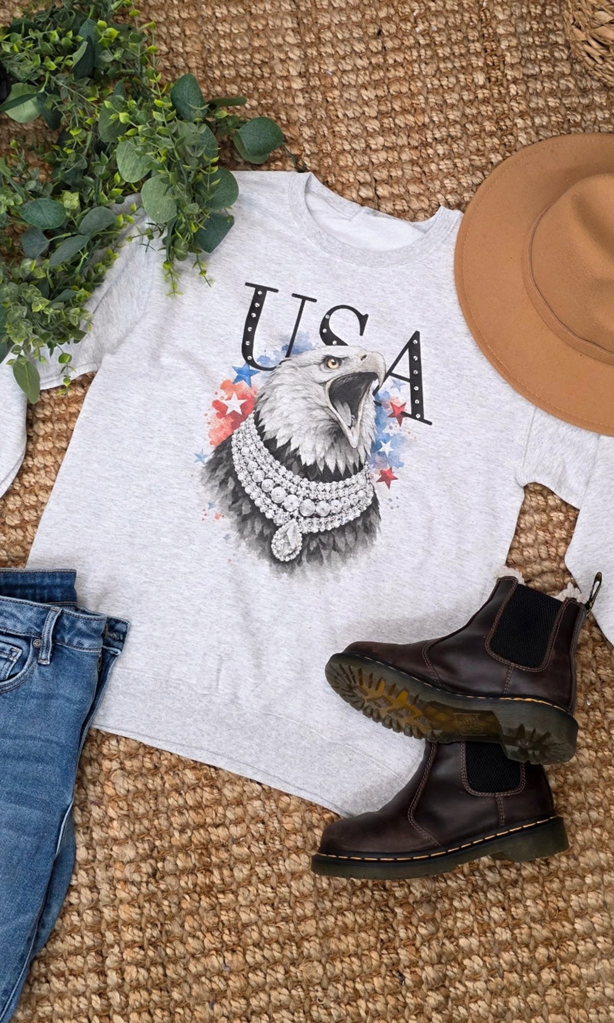 Eagle USA with Rhinestones Graphic Sweatshirt - Free Spirited