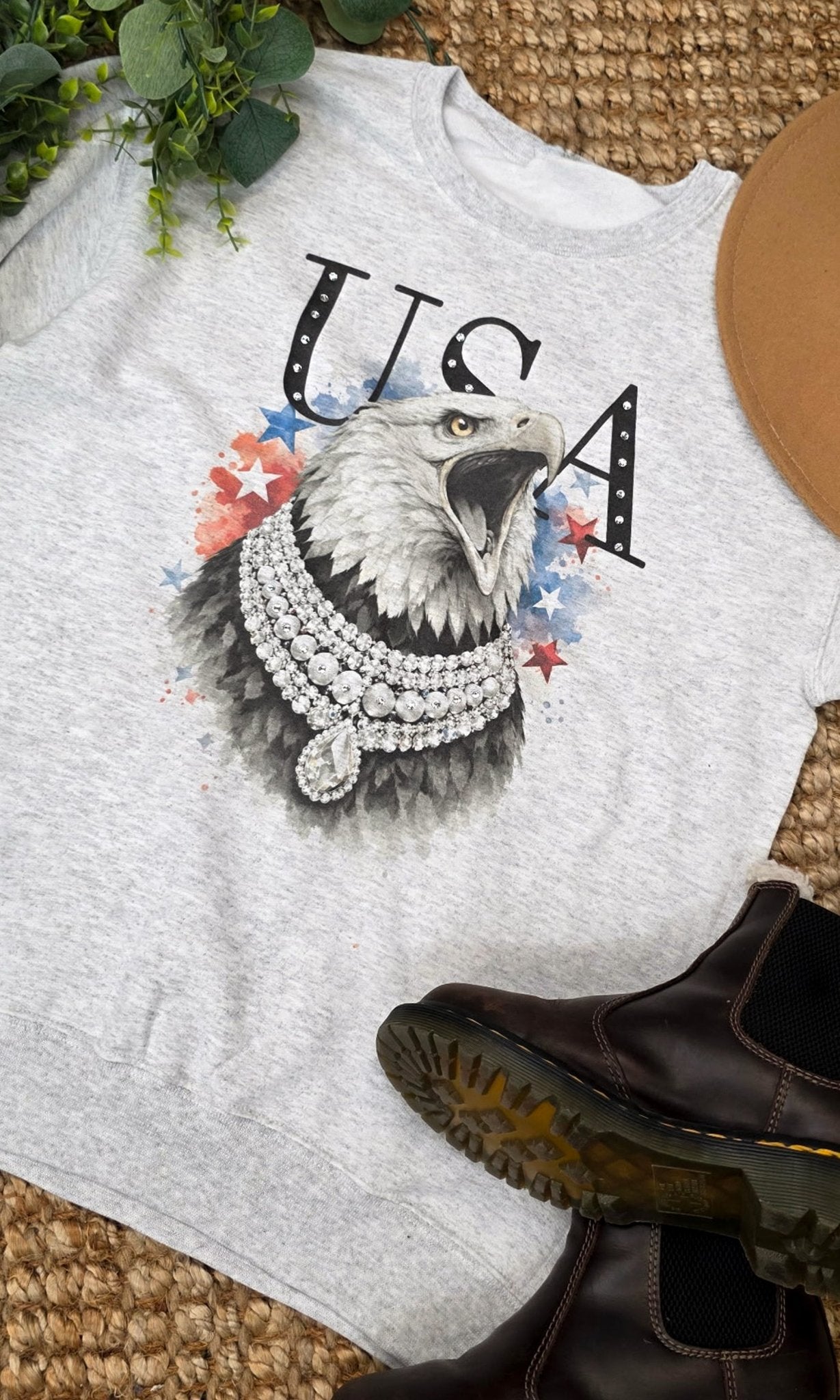 Eagle USA with Rhinestones Graphic Sweatshirt - Free Spirited