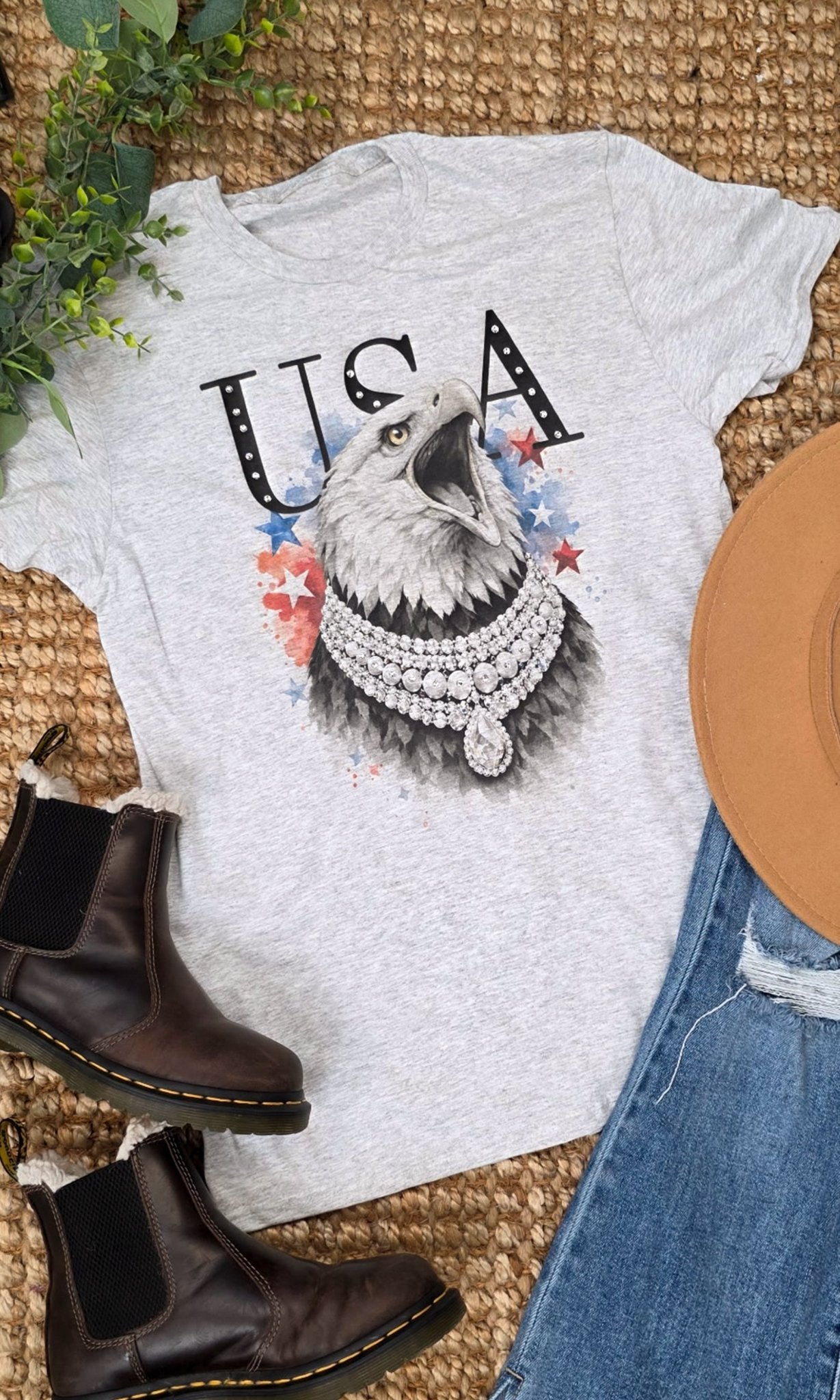 Eagle USA with Rhinestones Graphic T-Shirt - Free Spirited