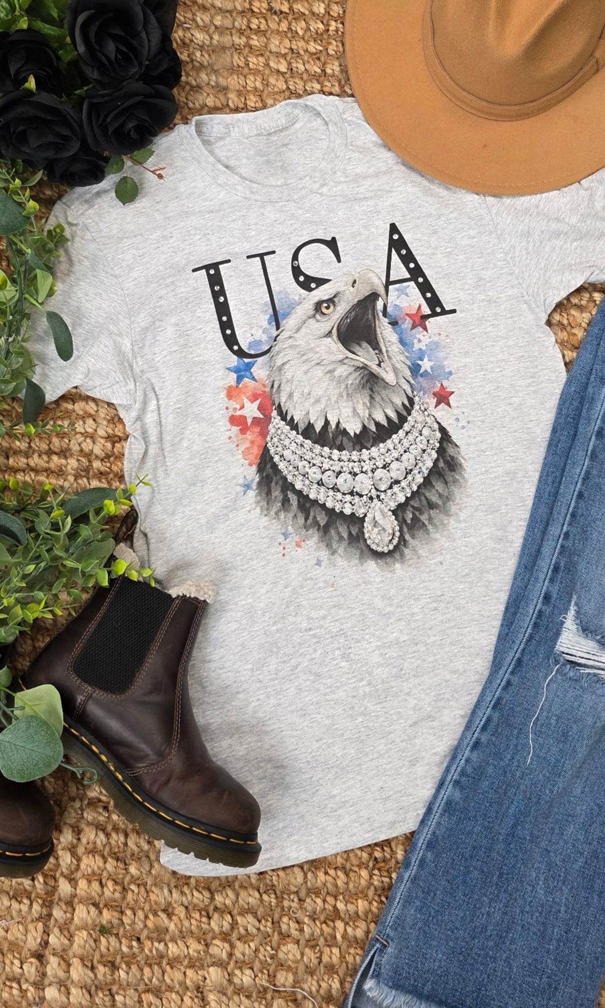 Eagle USA with Rhinestones Graphic T-Shirt - Free Spirited