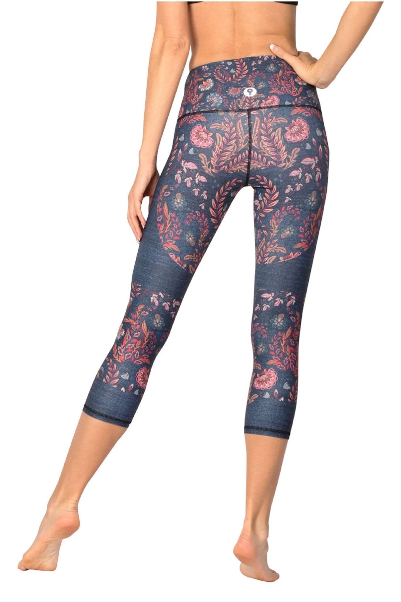 Festival Denim Printed Yoga Crops - Free Spirited