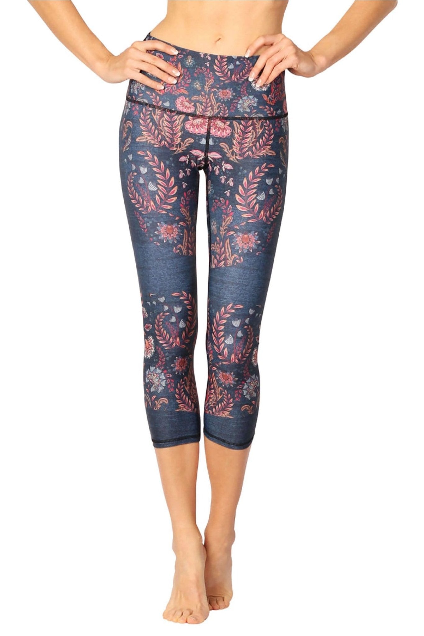 Festival Denim Printed Yoga Crops - Free Spirited