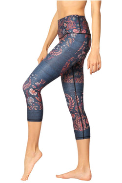 Festival Denim Printed Yoga Crops - Free Spirited