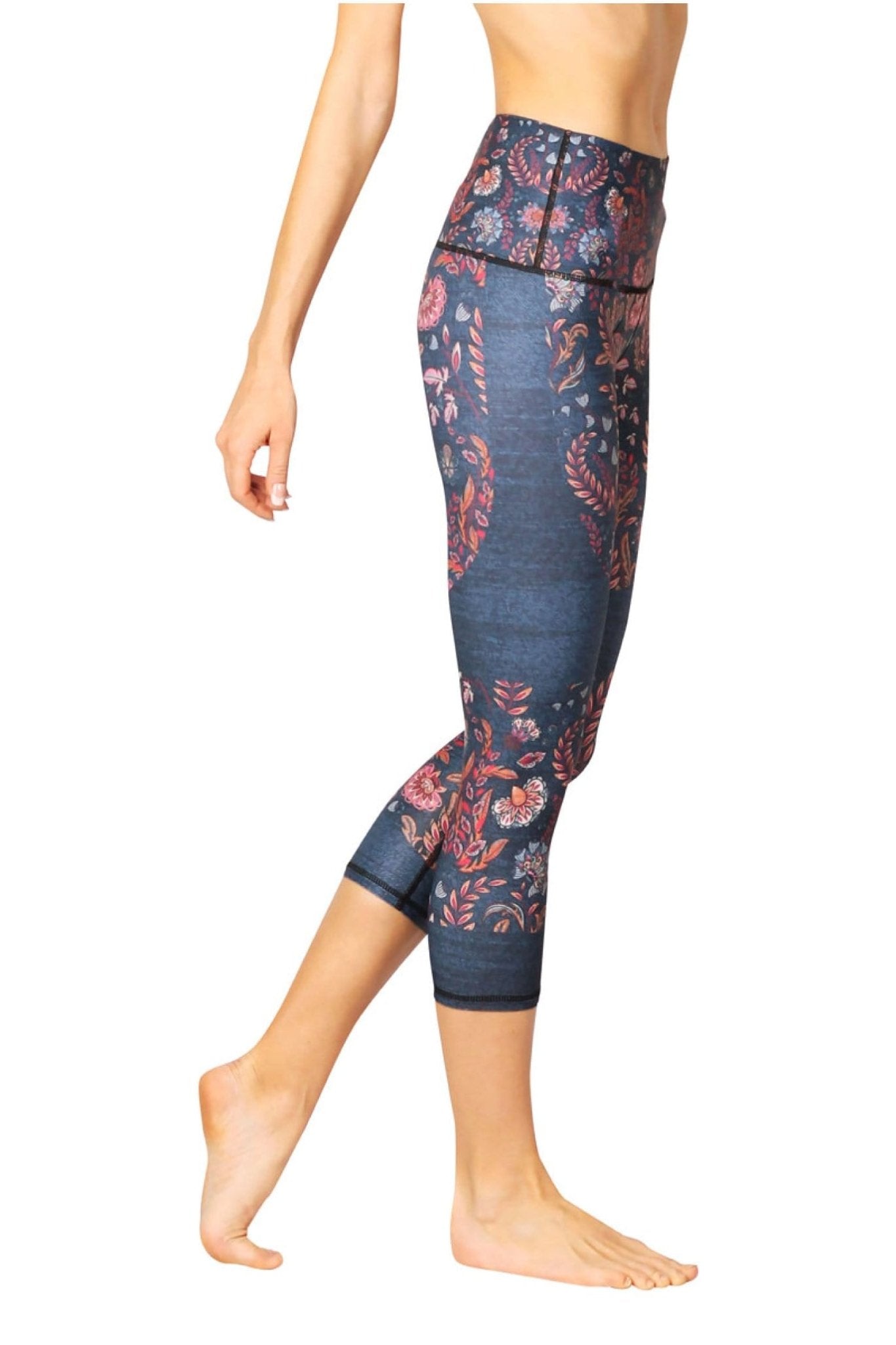 Festival Denim Printed Yoga Crops - Free Spirited