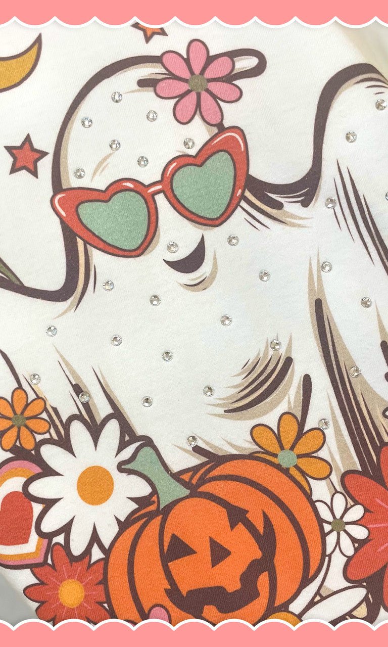 Floral Ghost Rhinestone Graphic Shirt - Free Spirited