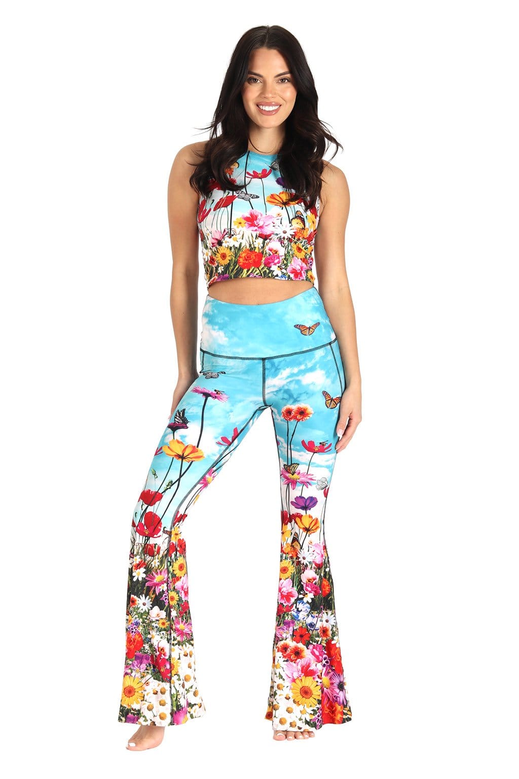 Flower Bomb Printed Bell Bottoms - Free Spirited