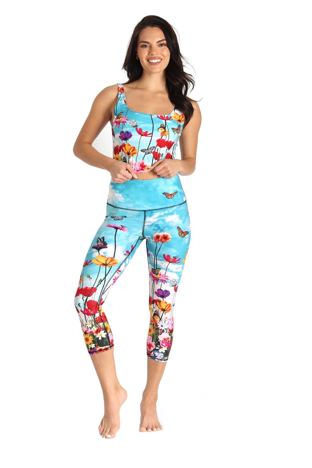 Flower Bomb Printed Yoga Crops - Free Spirited