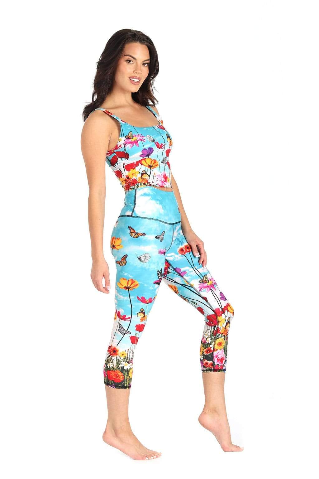 Flower Bomb Printed Yoga Crops - Free Spirited