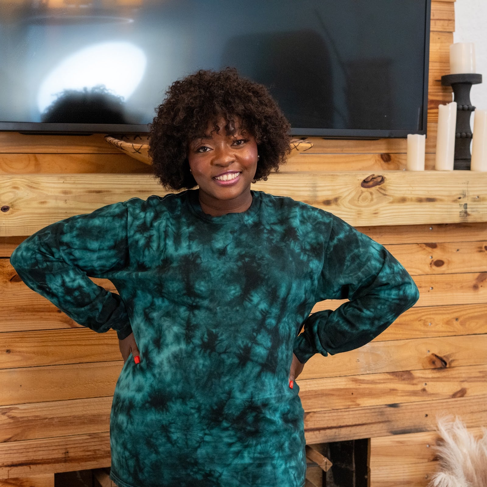 Long sleeves - woman in a crystal jade hand-dyed long sleeve shirt