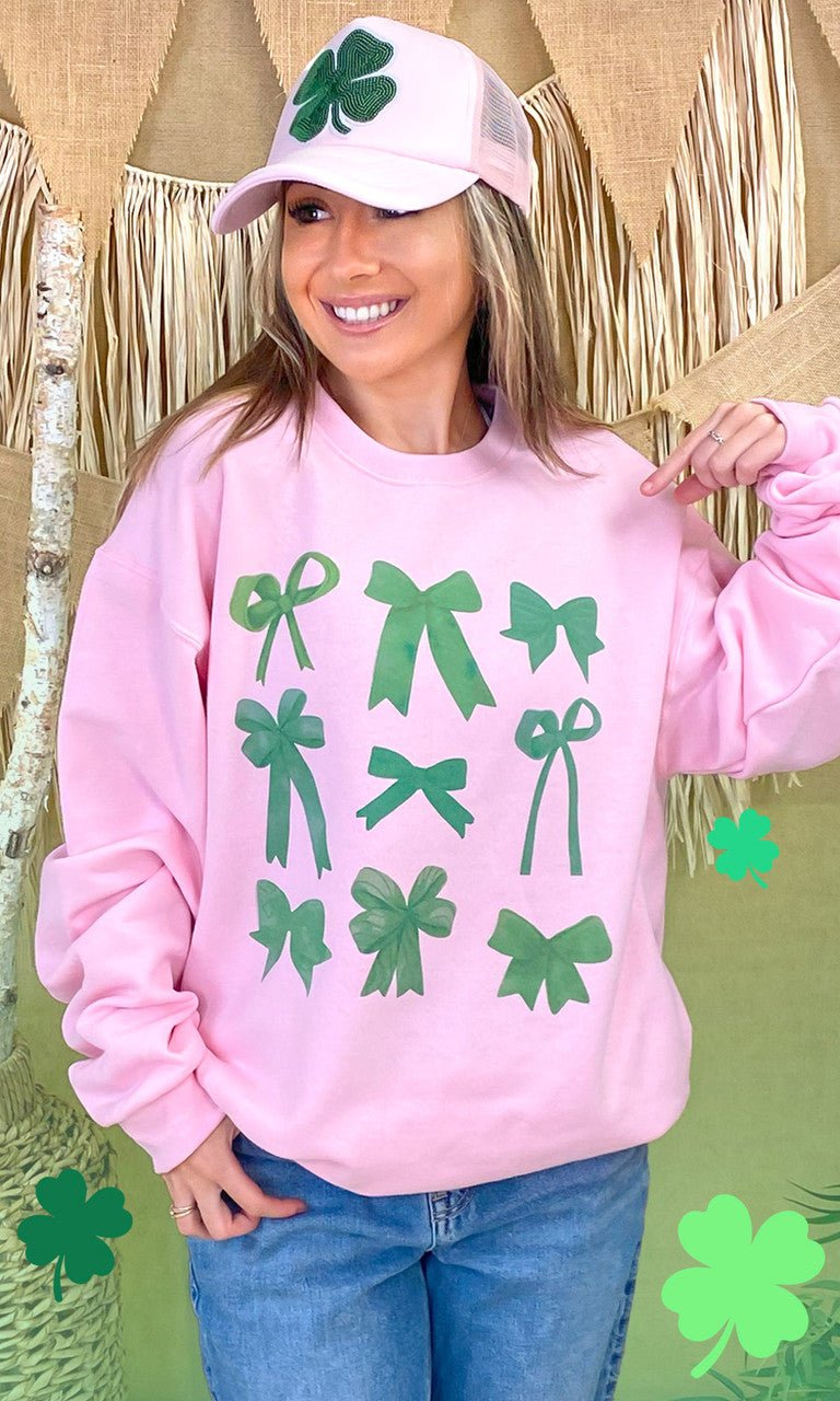 Green Bows St Patricks Day Graphic Sweatshirt - Free Spirited