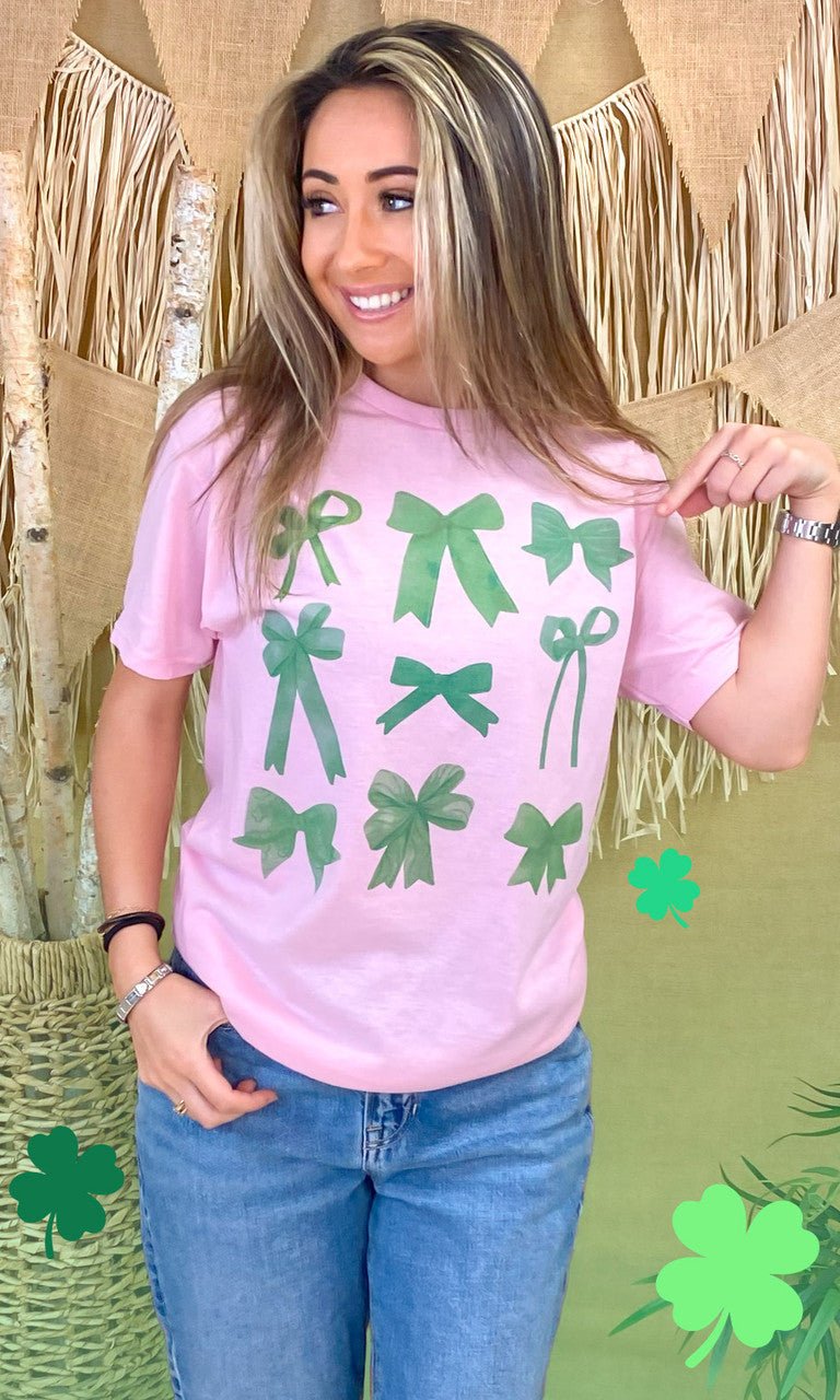 Green Bows St Patricks Day Graphic T-Shirt - Free Spirited