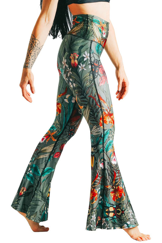 Green Thumb Printed Bell Bottoms - Free Spirited