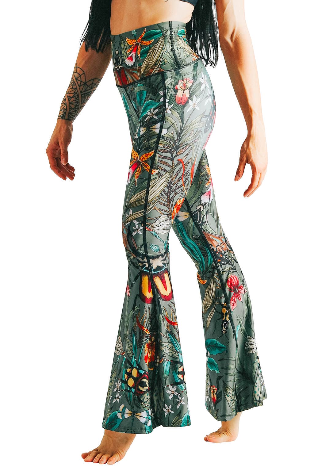 Green Thumb Printed Bell Bottoms - Free Spirited