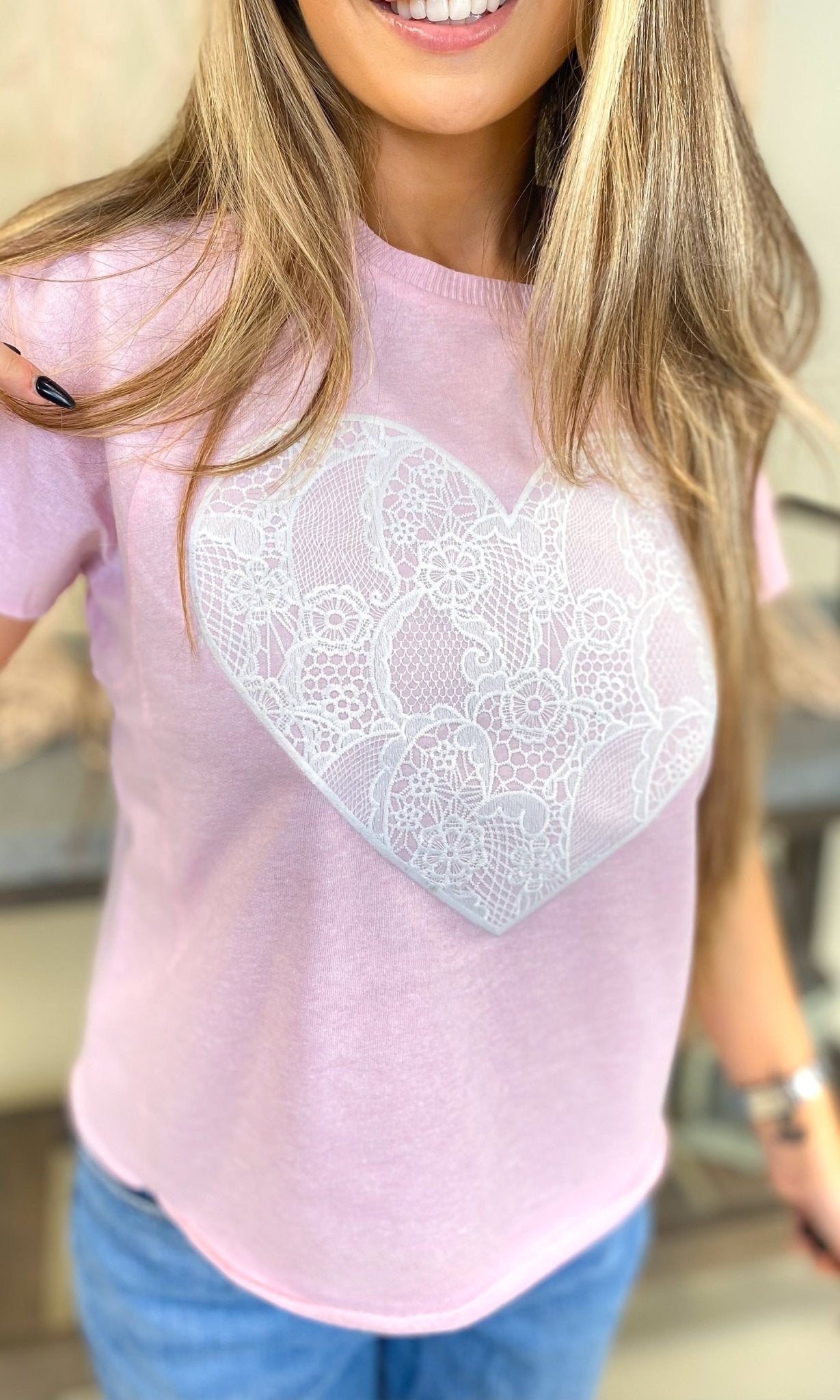 Heart Lace Graphic Edgy Shirt - Free Spirited