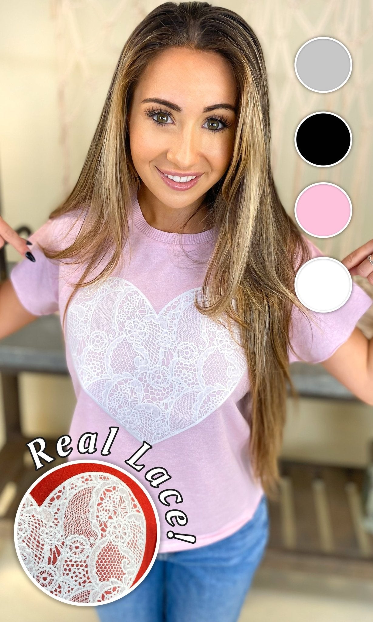 Heart Lace Graphic Edgy Shirt - Free Spirited