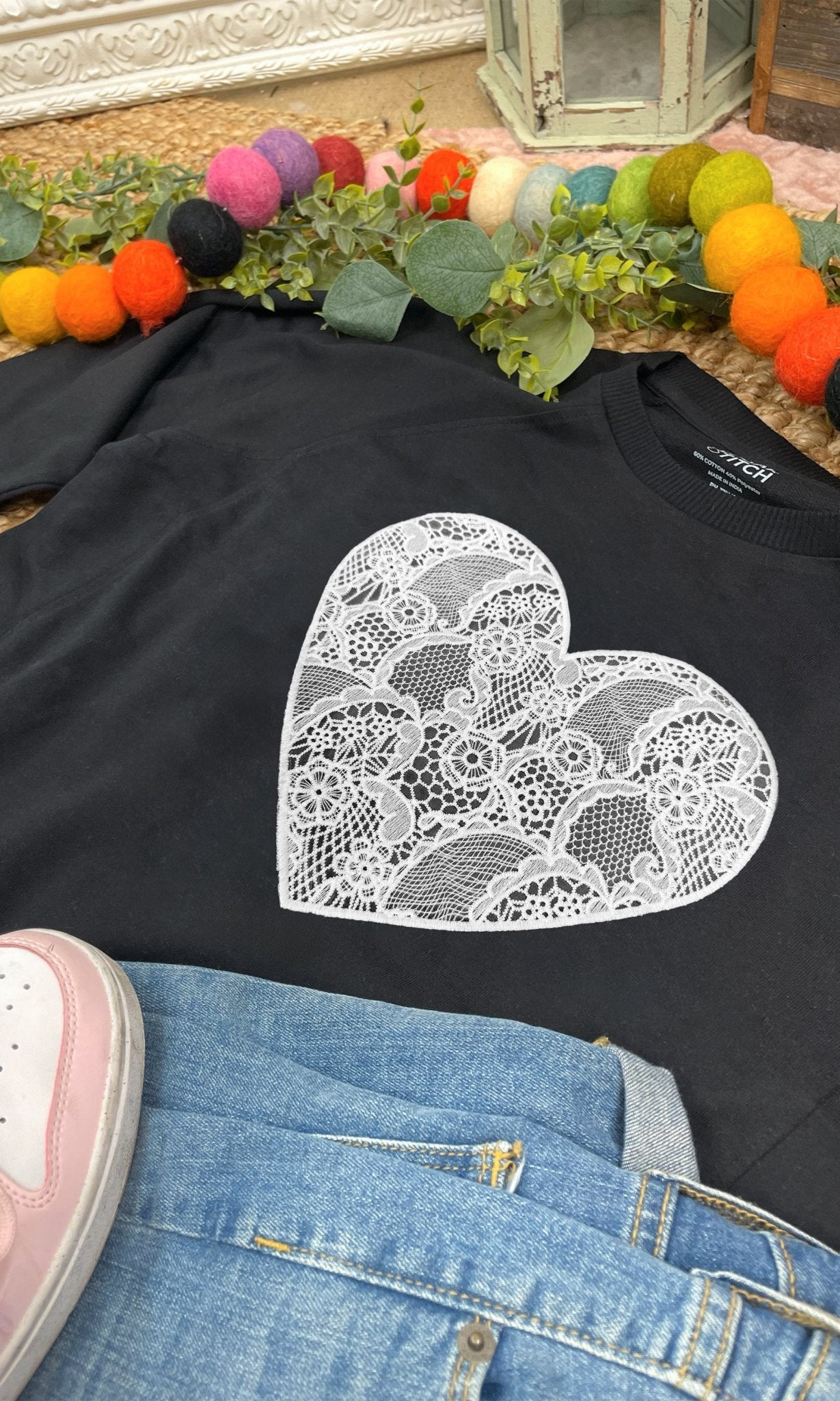 Heart Lace Graphic Long Sleeve Edgy Shirt - Free Spirited