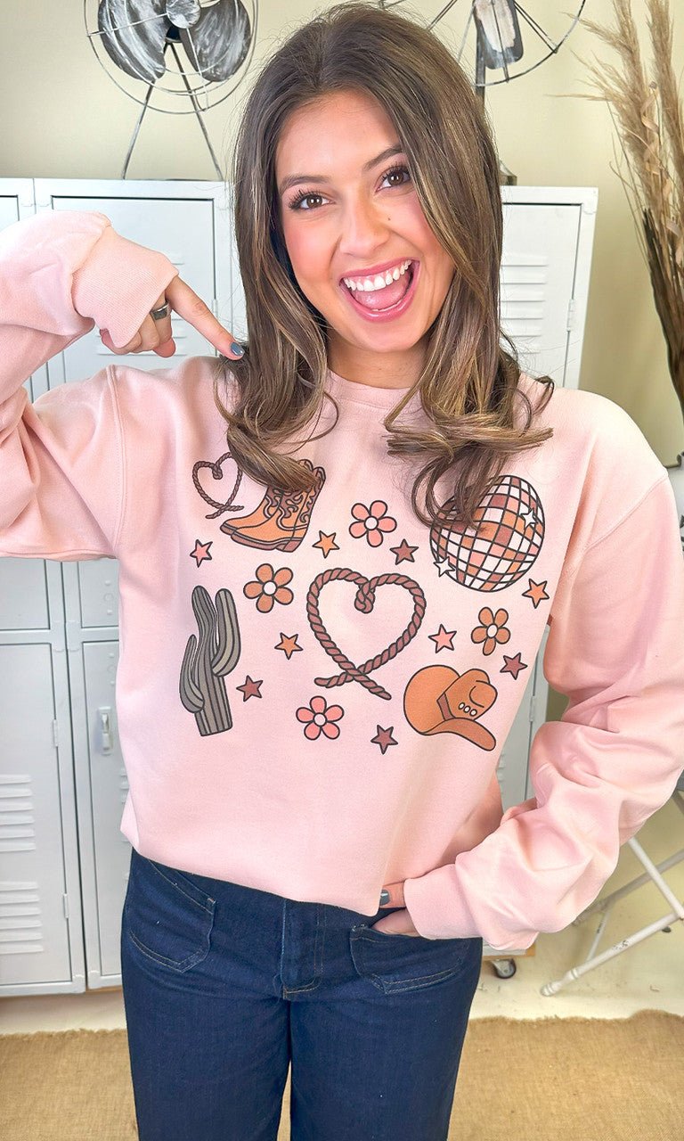 Howdy Heart Cowboy Graphic Sweatshirt - Free Spirited