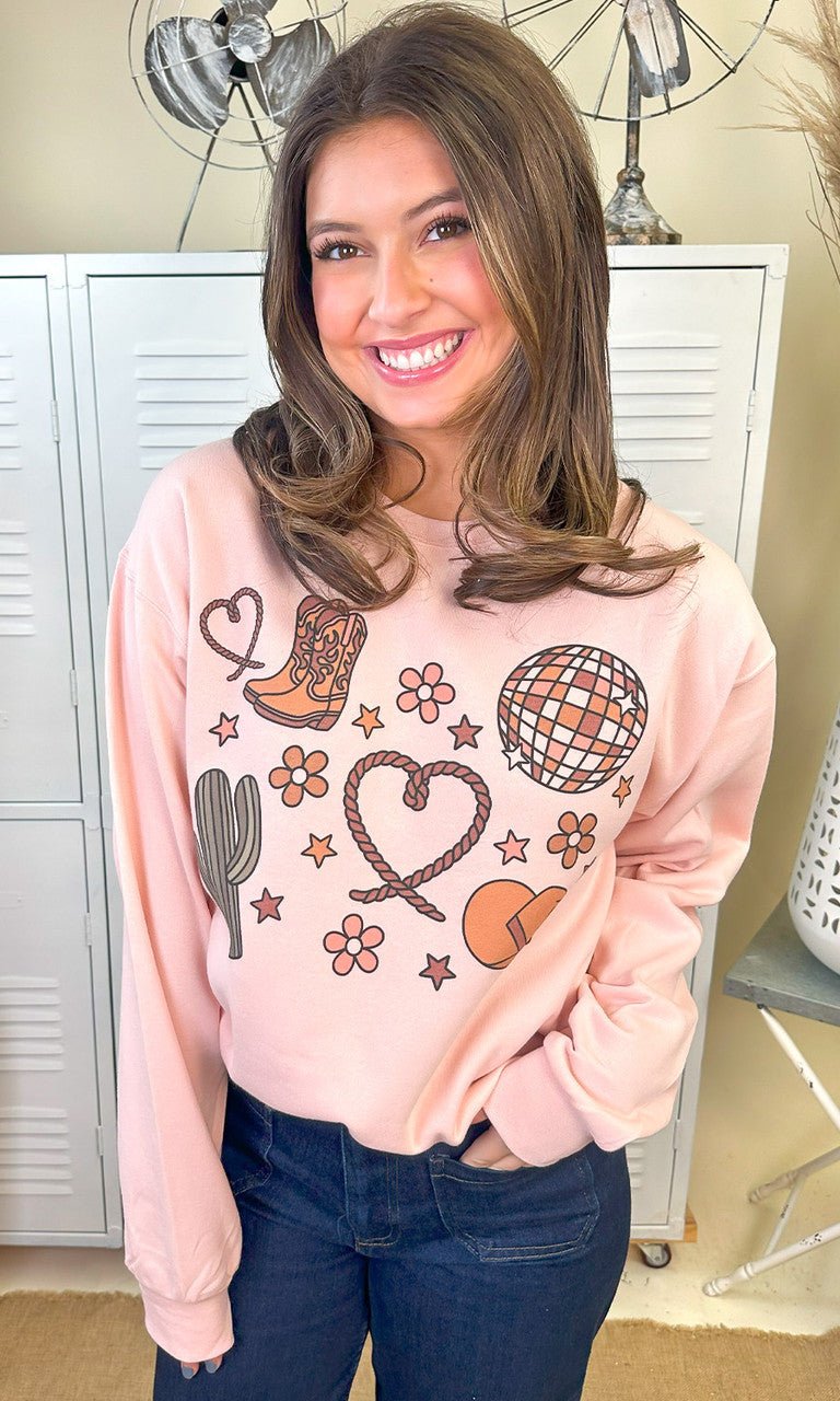 Howdy Heart Cowboy Graphic Sweatshirt - Free Spirited