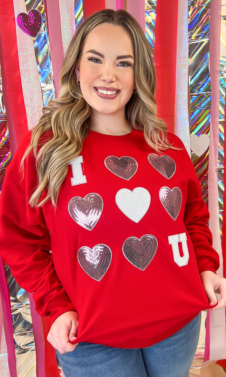 I Love You Sequin Valentine Heart Graphic Sweatshirt - Free Spirited