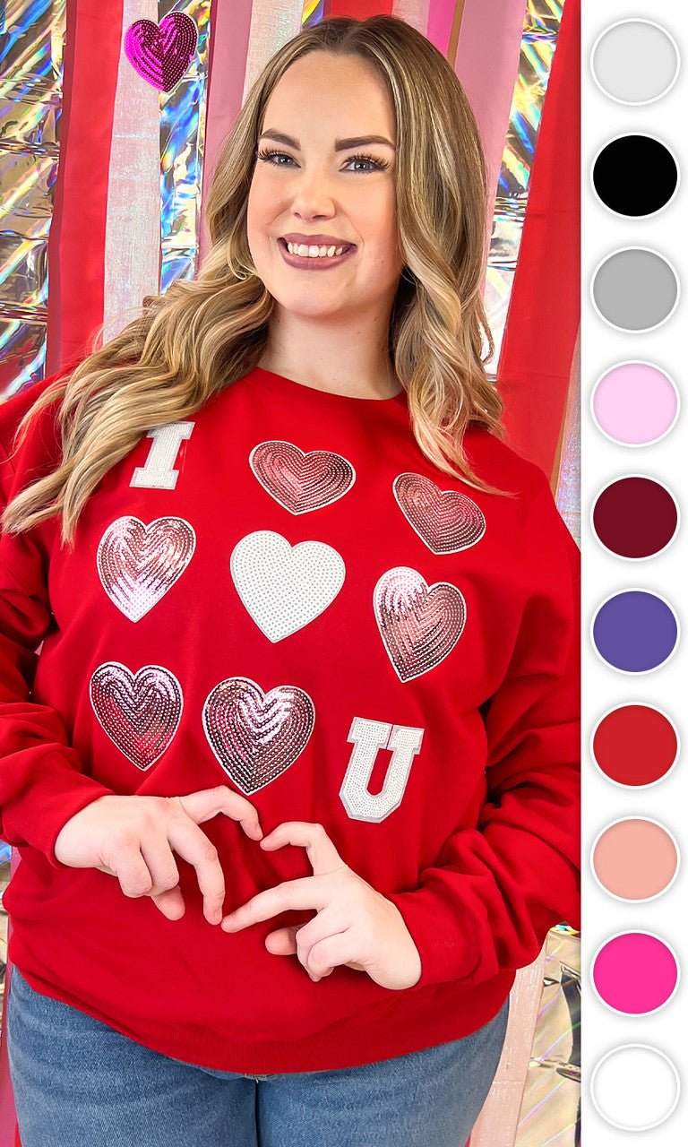 I Love You Sequin Valentine Heart Graphic Sweatshirt - Free Spirited