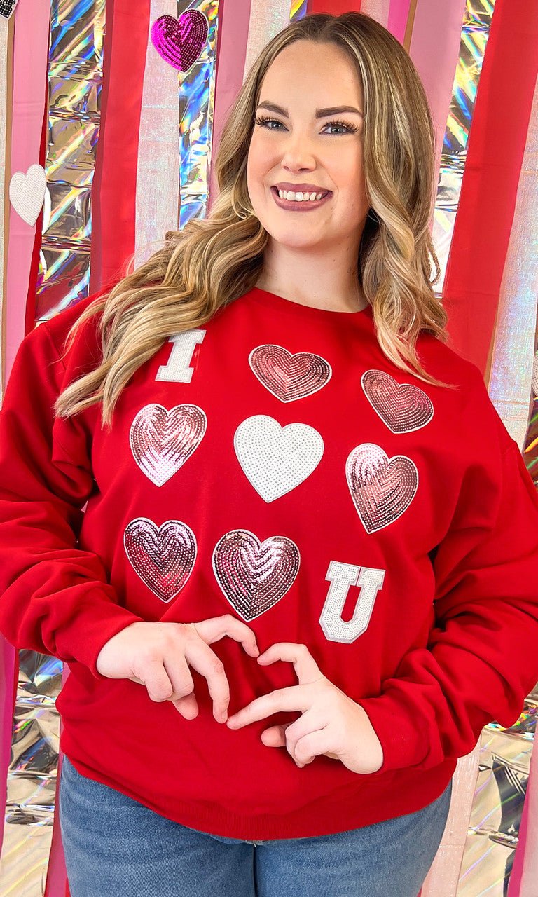 I Love You Sequin Valentine Heart Graphic Sweatshirt - Free Spirited
