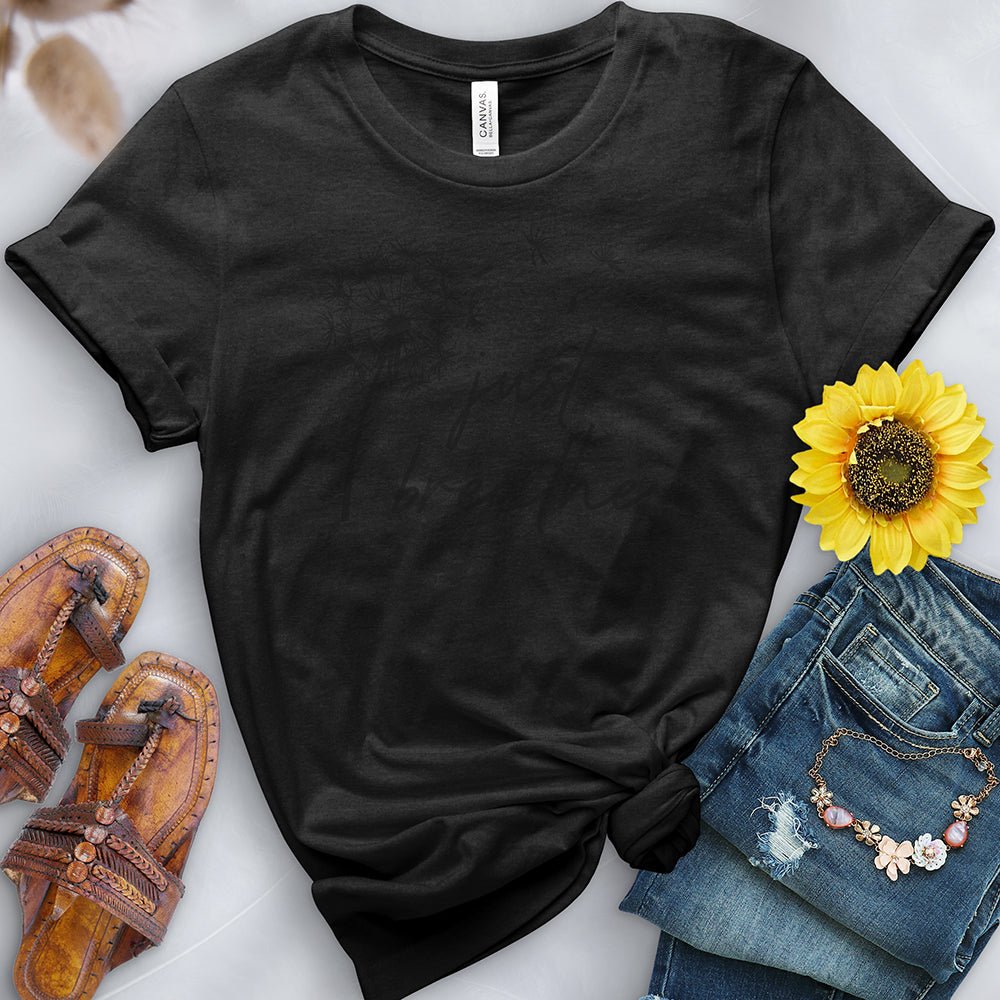 Just Breathe Dandelion Black Tee - Free Spirited