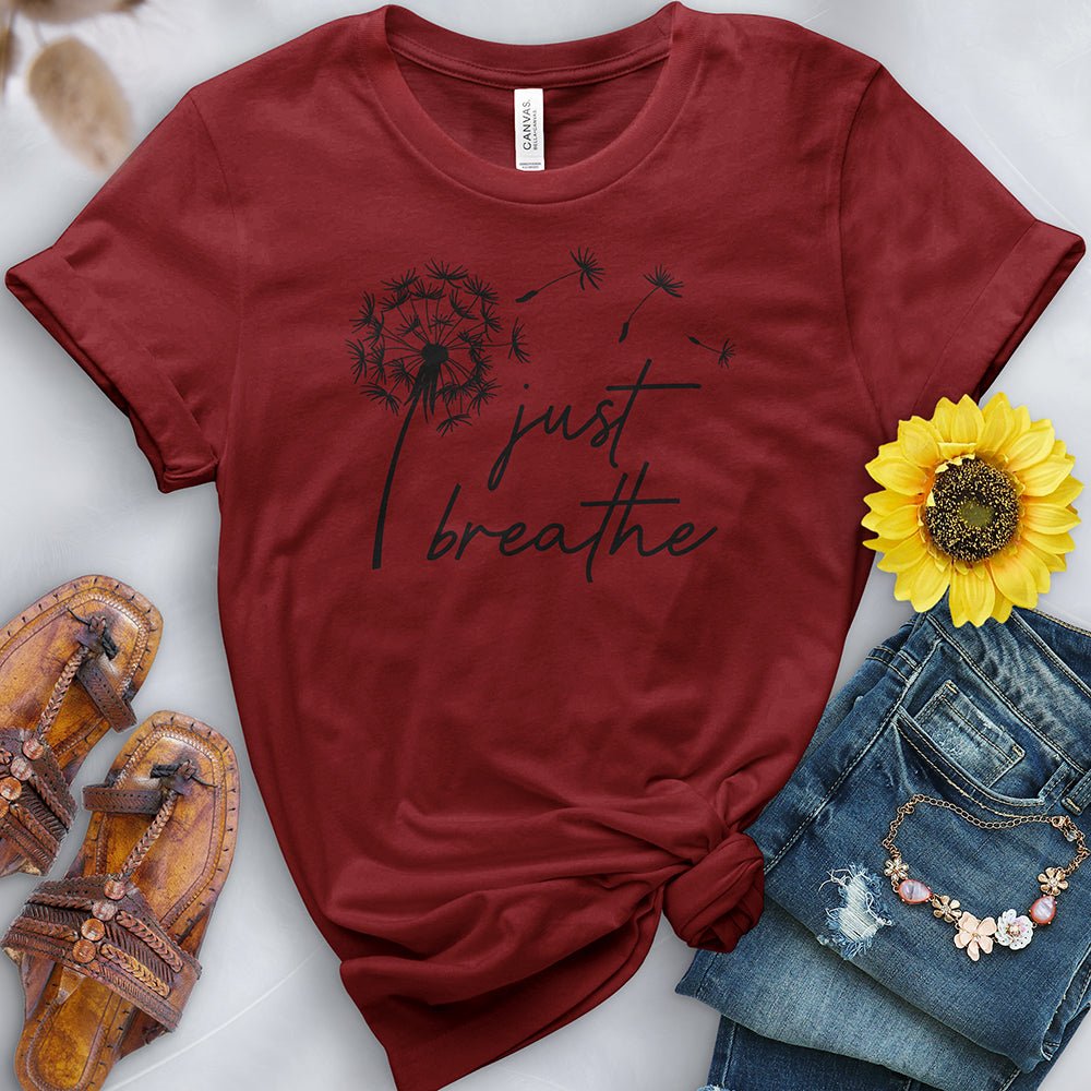 Just Breathe Dandelion Black Tee - Free Spirited