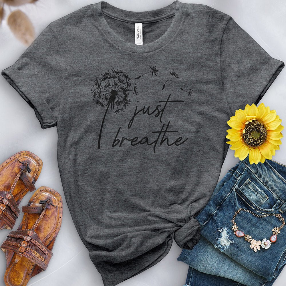 Just Breathe Dandelion Black Tee - Free Spirited