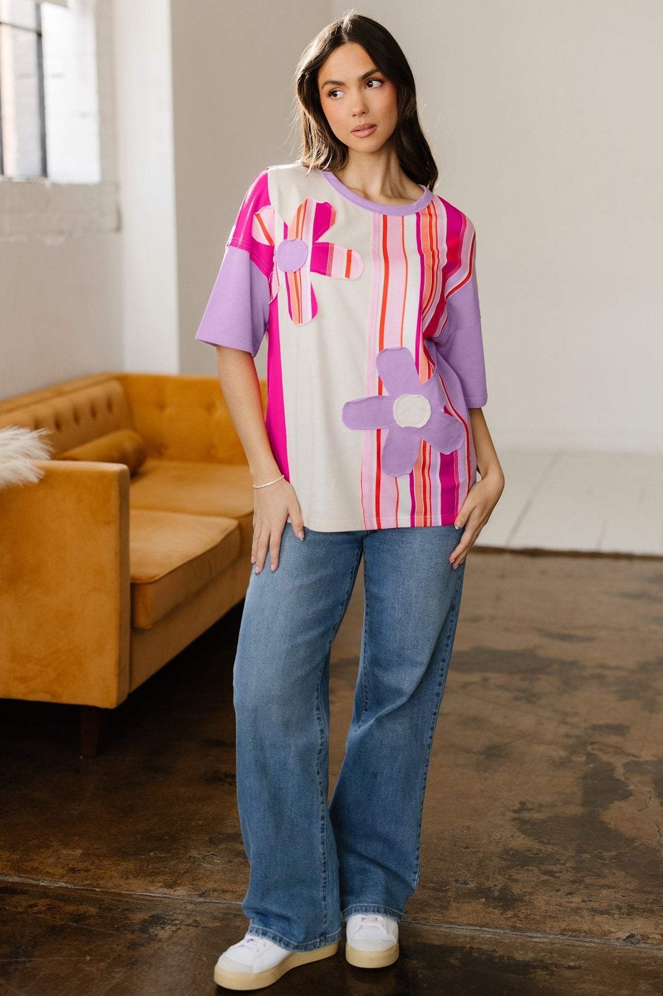 Kallie Half Sleeve Loose Top by Threaded Pear - Free Spirited