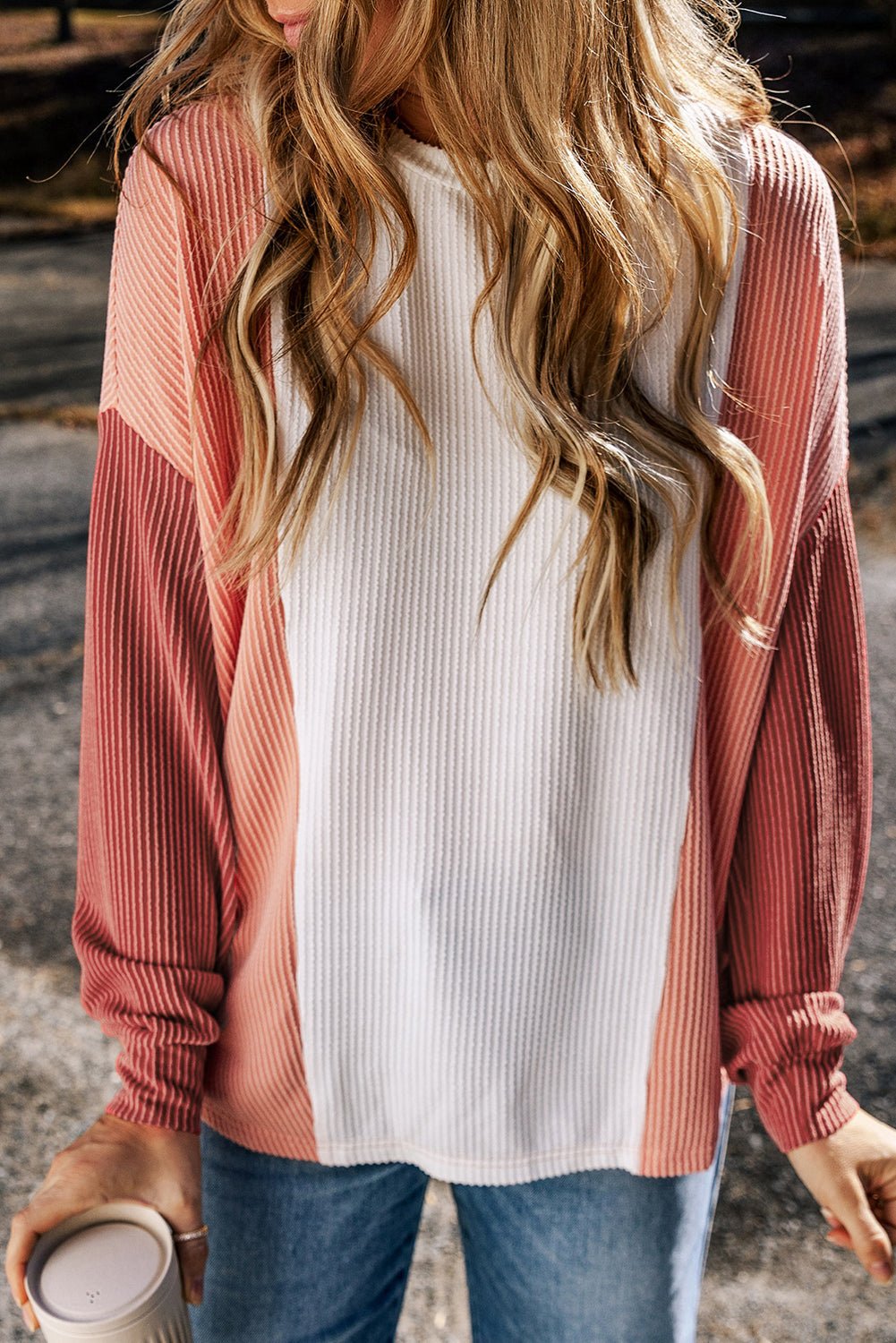 Kayla Color Block Corded Long Sleeve Top by Threaded Pear - Free Spirited