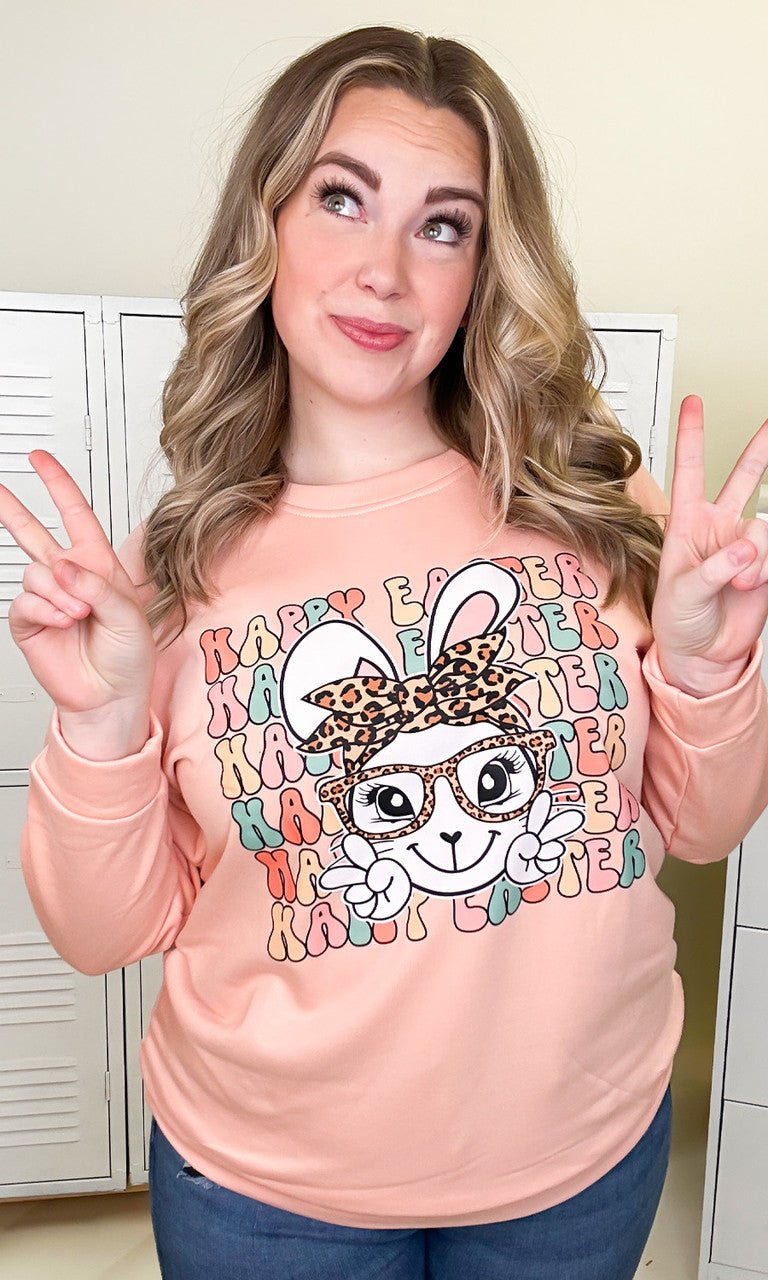 Leopard Happy Easter Bunny Adult Graphic Sweatshirt - Free Spirited