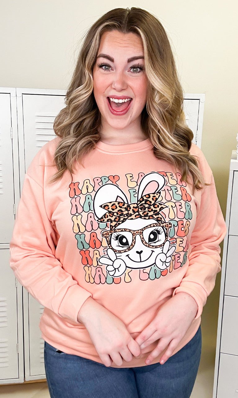 Leopard Happy Easter Bunny Adult Graphic Sweatshirt - Free Spirited