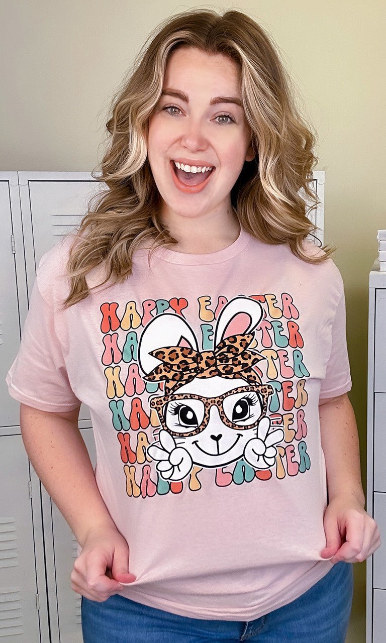 Leopard Happy Easter Bunny Graphic T-Shirt - Free Spirited