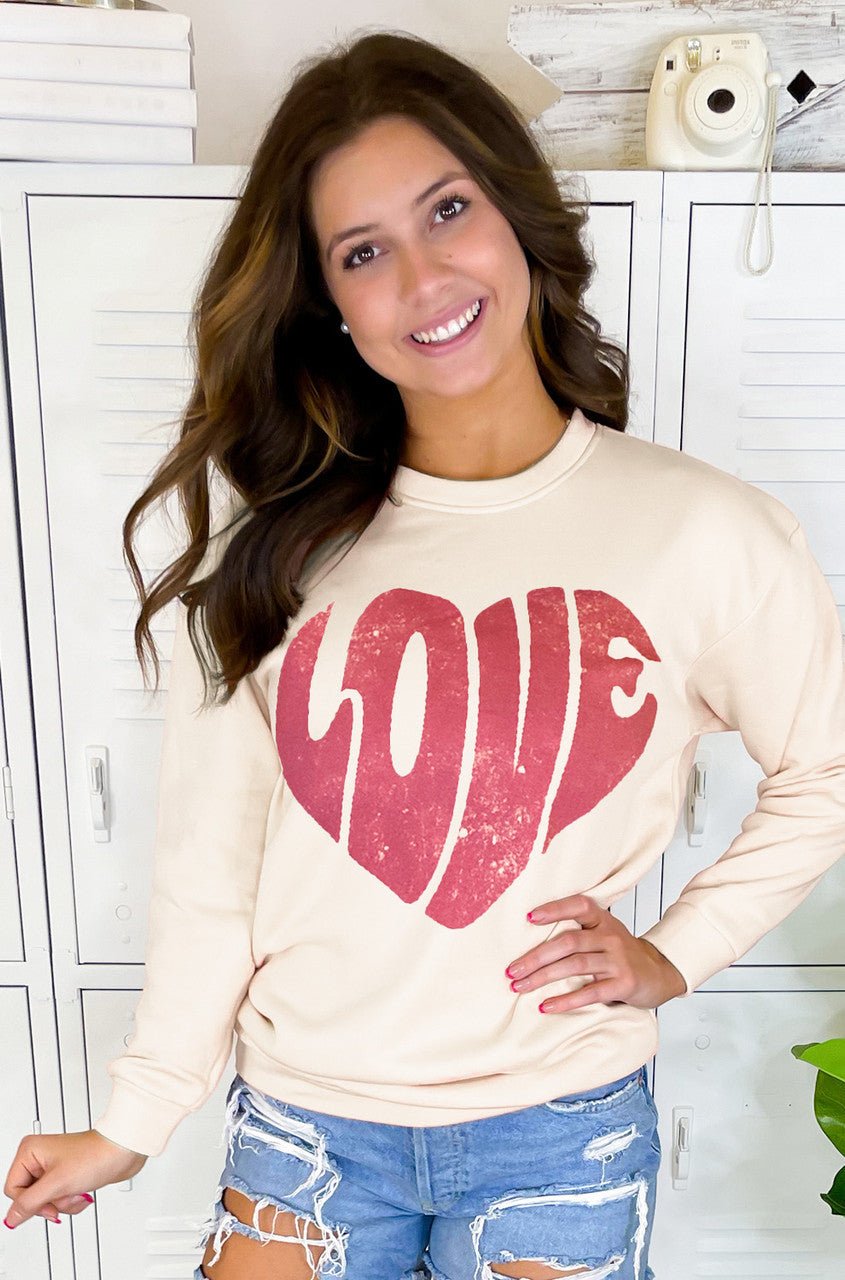Love Heart Distress Sweatshirt - Free Spirited
