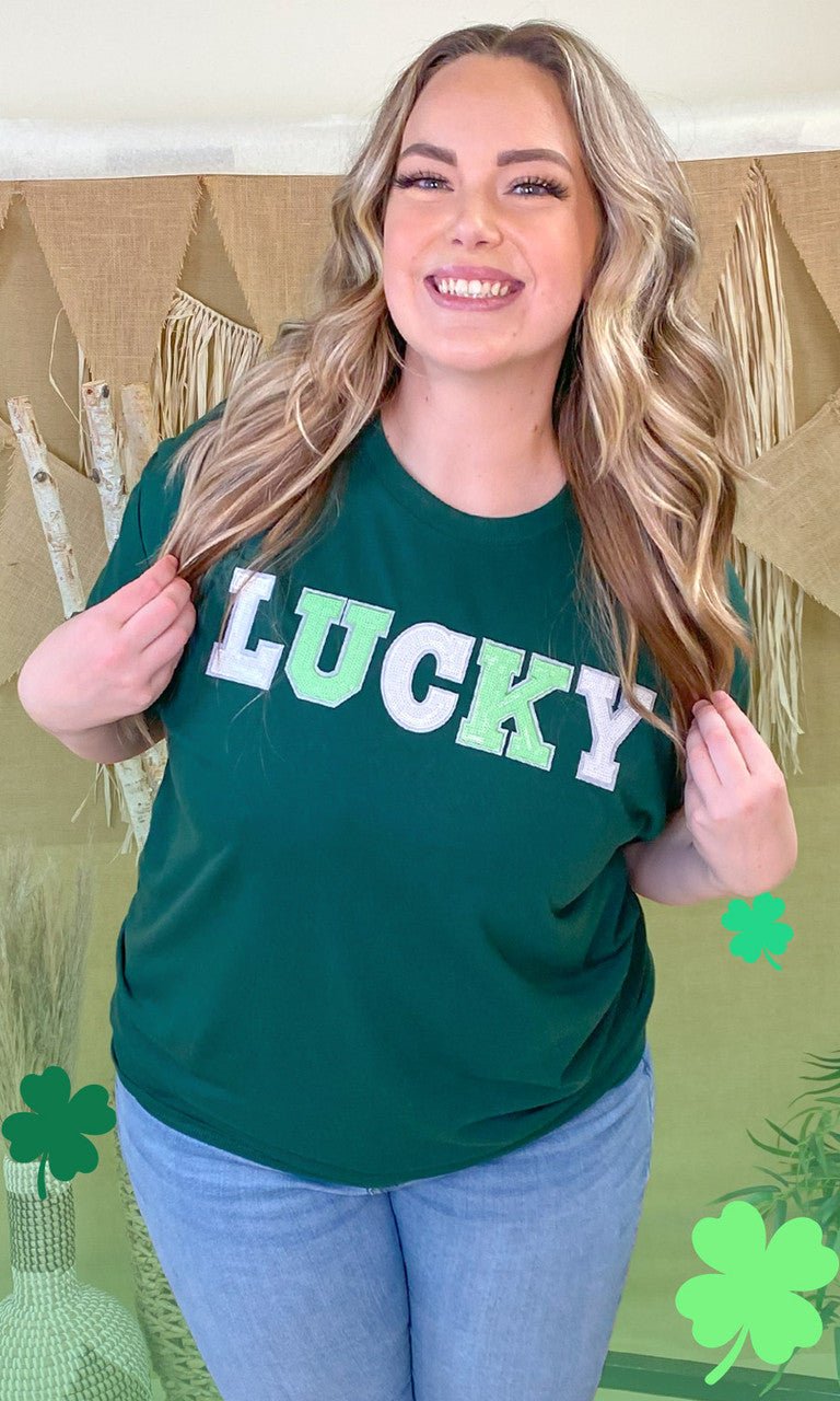 Lucky St Patricks Day Sequin Graphic T-Shirt - Free Spirited