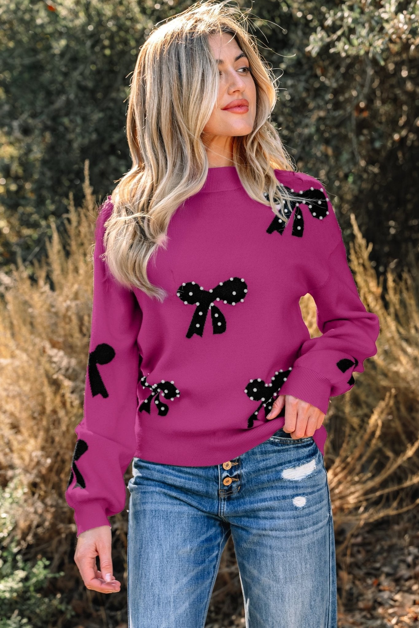 Lucy Bow Pattern Loose Sweater by Threaded Pear - Free Spirited