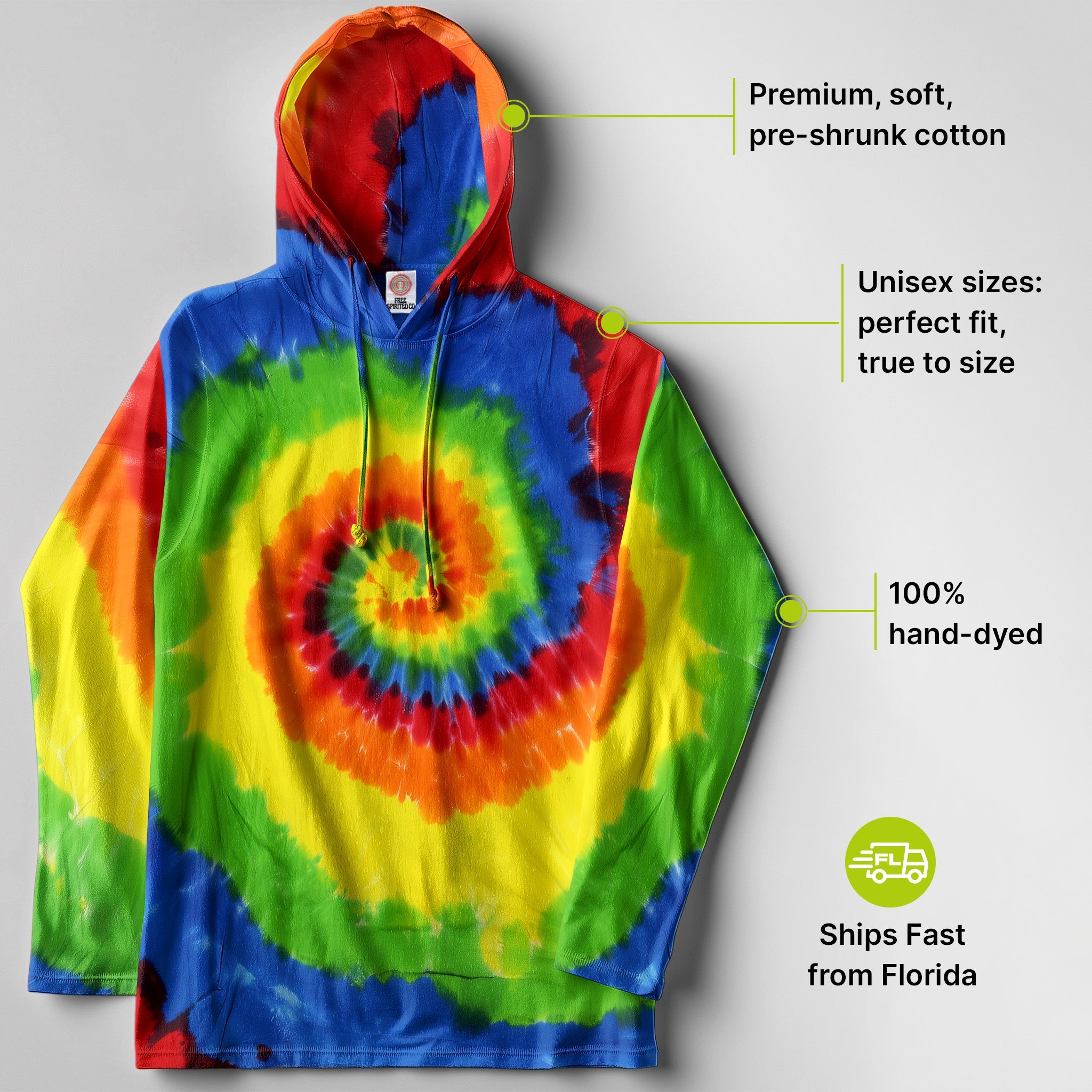 Moondance Red Hand - Dyed Long Sleeve Hoodie - Free Spirited