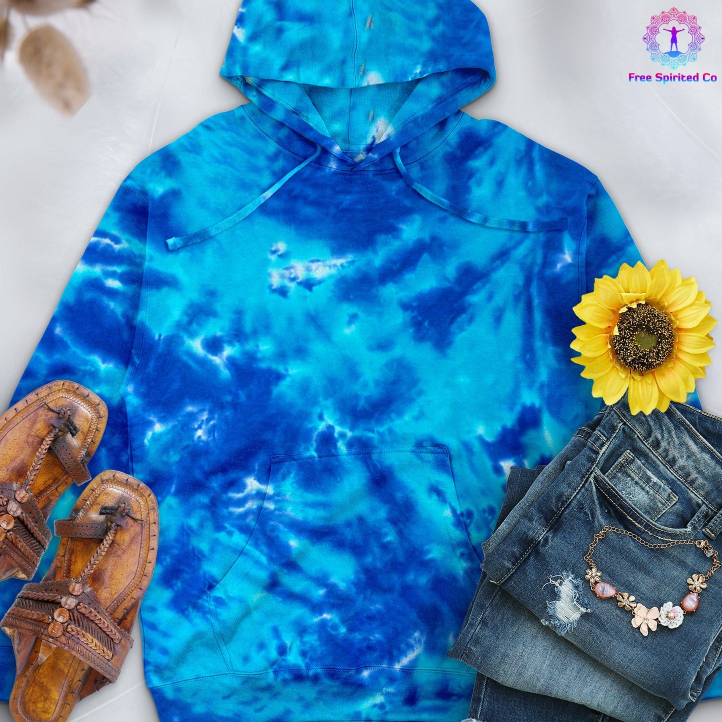 Multi Blue Hand - Dyed Pullover Hoodie - Free Spirited