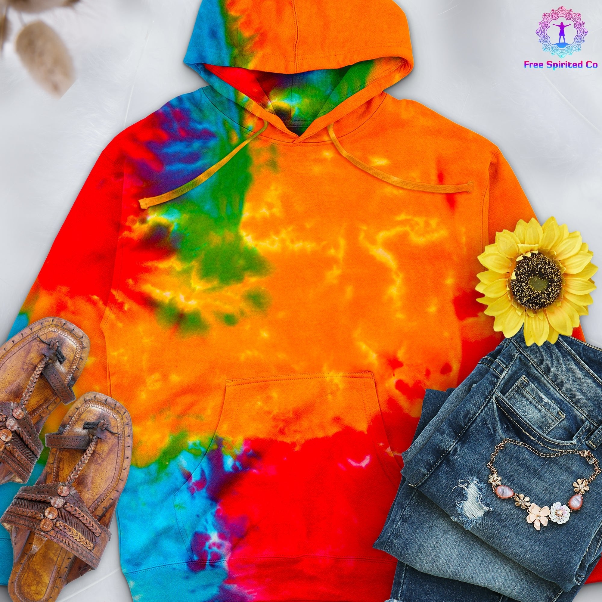 Multi Rainbow Hand - Dyed Pullover Hoodie - Free Spirited