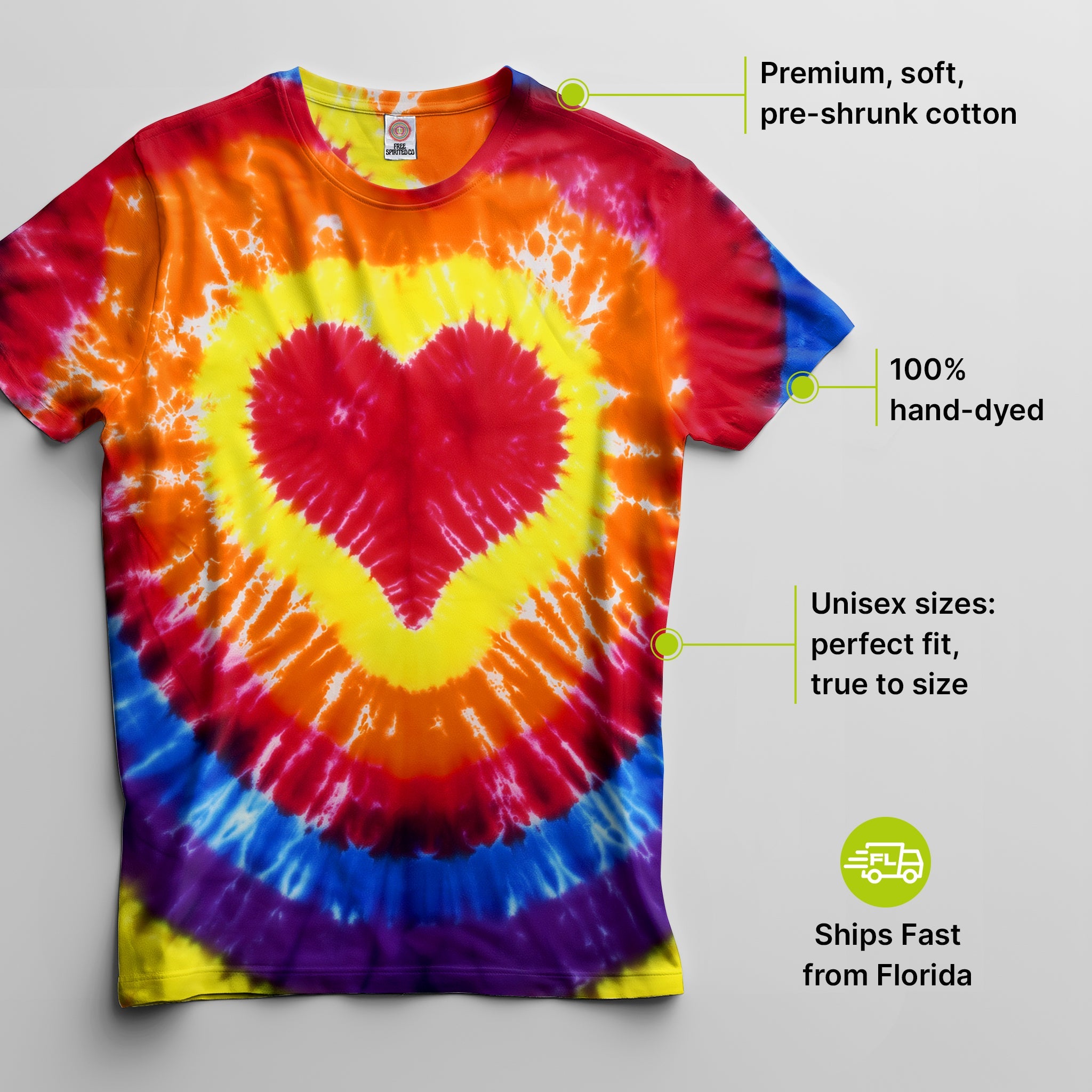 Multicolor Heart Premium Hand - Dyed Comfort Shirt - Free Spirited