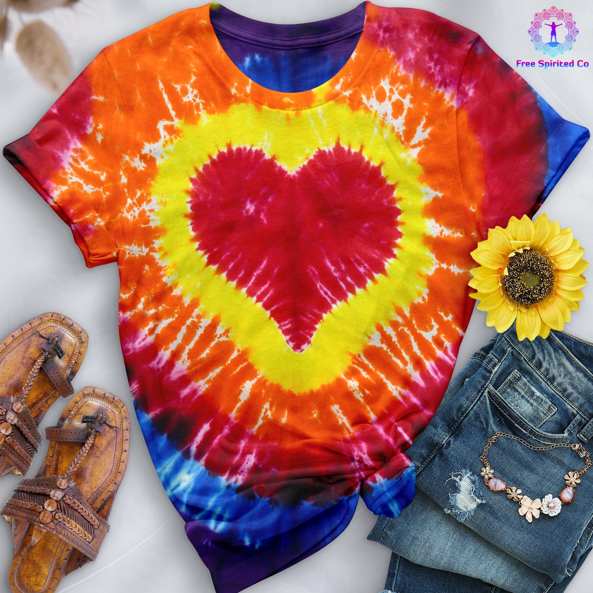 Multicolor Heart Premium Hand-Dyed Comfort Shirt - Free Spirited